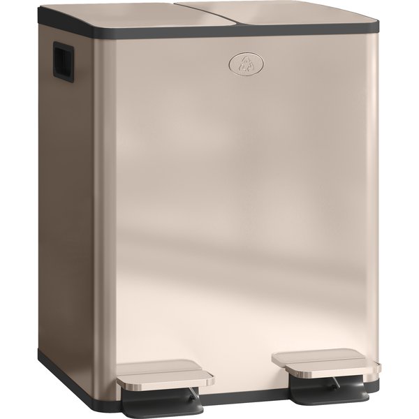 Homcom Poubelle De Cuisine 2 Compartiments De 2 X 20L, Acier Inoxydable, Couvercle à Fermeture Douce, 45,8X36X51,6Cm, Or-image