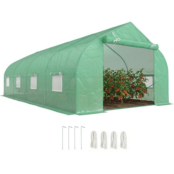 Outsunny Serre De Jardin Tunnel 18 M² 6 X 3 X 2 M Acier Galvanisé Renforcé Dia. 1,8 Cm Pe Haute Densité 140 G/M² 8 FenêTres Vert-image