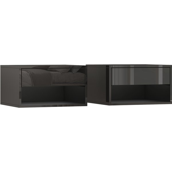 Homcom Lot De 2 Tables De Chevet Murales, Tables De Nuit, Tiroir, Compartiment Ouvert, Plateau, 37 X 32 X 21 Cm, Noir-image