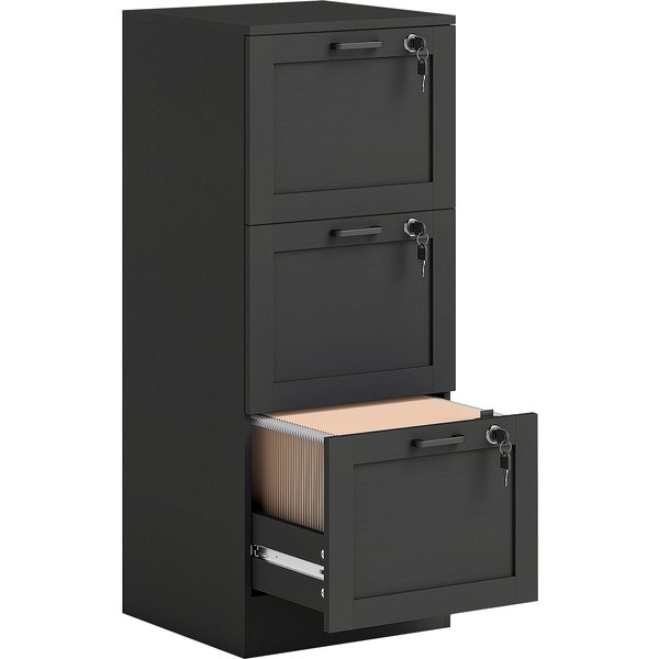 HOMCOM 3-Drawer Filing Cabinet with Lock - Black
