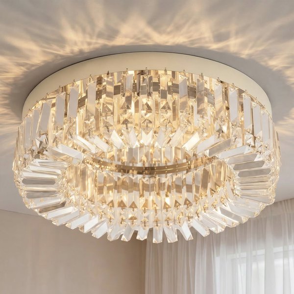 HOMCOM Modern Crystal Ceiling Lamp, Chandelier Ceiling Light for Living Room, Bedroom, Dining Room, Hall, Silver Aosom UK
