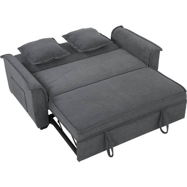 Homcom Canapé Convertible 2 Places, Canapé-Lit Clic-Clac En Chenille, Dossier RéGlable, 2 Coussins, Poche LatéRale, Gris-image