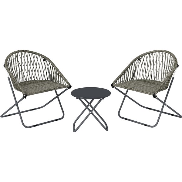 Outsunny Patio Bistro Set, Folding Patio Furniture Set with 2 Chairs and Table, Grey