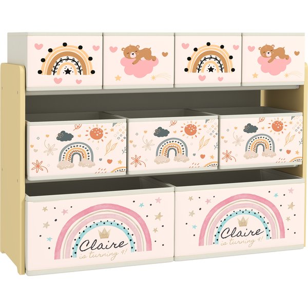 AIYAPLAY 3-Tier Kids Storage Unit with 9 Non-Woven Fabric Boxes for Toys, Books for Bedroom, Nursery, Yellow