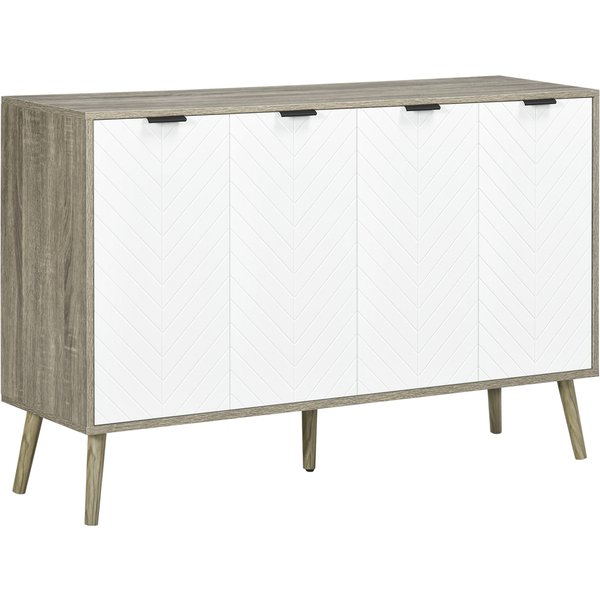 Homcom Buffet Bas Meuble De Rangement 2 Placards 4 Portes Motif Chevrons éTagèRes RéGlables 120 X 35 X 77,4 Cm Blanc Et Gris-image