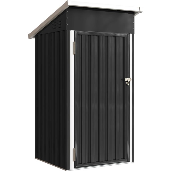 Outsunny 3.5 x 3 ft Outdoor Storage Shed with Sloping Roof, Lockable Door, 2 Vents and Gloves for Garden, Dark Grey