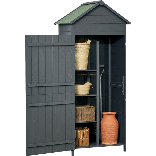 Outsunny 84 x 52 x 188cm Garden Cabinet with 4-Tier Shelves & Lockable Doors for Outdoor Garden Tool Storage, Grey Aosom UK