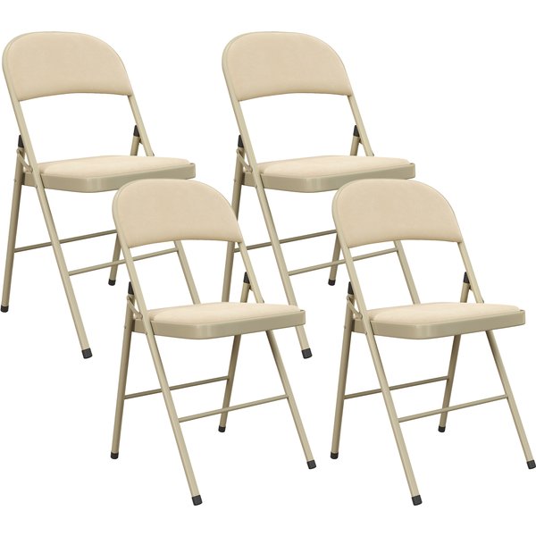 HOMCOM 4er-Set faltbare Esszimmerstühle für Innenbereich, tragbar, mit gepolsterten Sitz- und Rückenflächen aus Samt und Stahlrahmen, belastbar bis 120 kg, beige Aosom