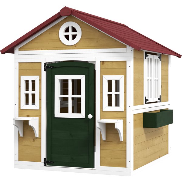Outsunny Cabane Enfant ExtéRieur Maison Enfant ExtéRieure Avec Porte FenêTres Et JardinièRes 114 X 126,4 X 135 Cm Beige-image