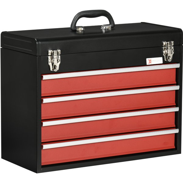 DURHAND Tool Chest, 4 Drawer, Lockable Metal Toolbox with Ball Bearing Runners, Portable, 510mm x 220mm x 395mm | Aosom Ireland