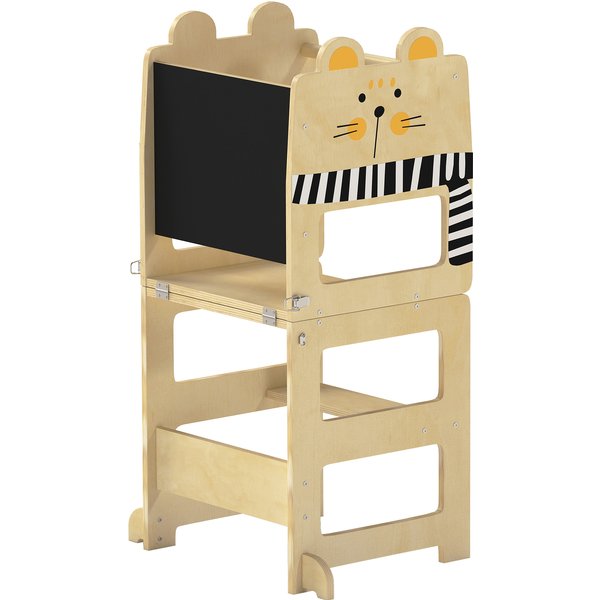 AIYAPLAY Toddler Step Stool, Standing Tower with Chalkboard, 3-in-1 Cat-Shaped Step Stool for Kitchen Counter, Natural