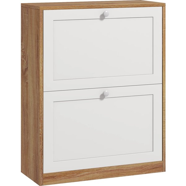 Homcom Meuble à Chaussures 12 Paires, Armoire à Chaussures, 2 Tiroirs Rabattables Et éTagèRes RéGlables, 60X24,5X75,5Cm, Blanc-image