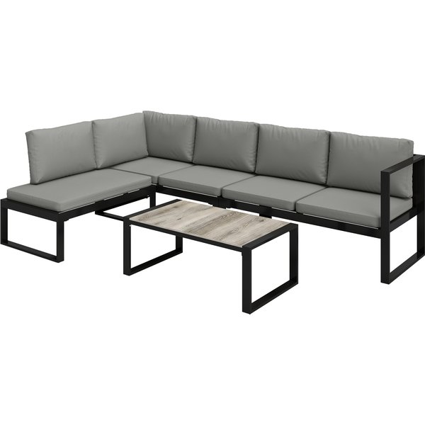 Outsunny Salon De Jardin ExtéRieur D'angle 5 Personnes Avec 2 CanapéS, Chaise Sans Accoudoirs, Table Basse, Gris Foncé-image