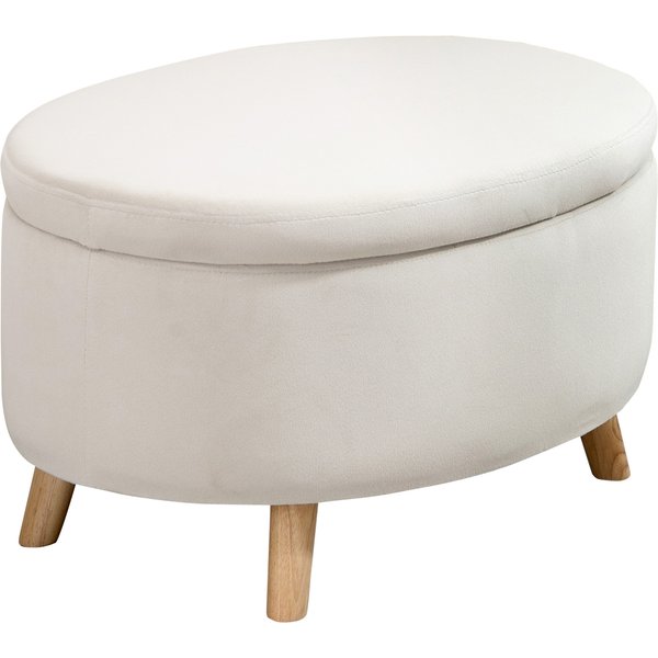 Homcom Banc Ovale Avec Rangement IntéRieur, Coffre, Pouf, RevêTement Effet Velours, 71 X 51,5 X 42 Cm, Beige-image
