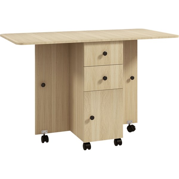 HOMCOM Six-Person Drop Leaf Dining Table, with Storage - Wood-Effect
