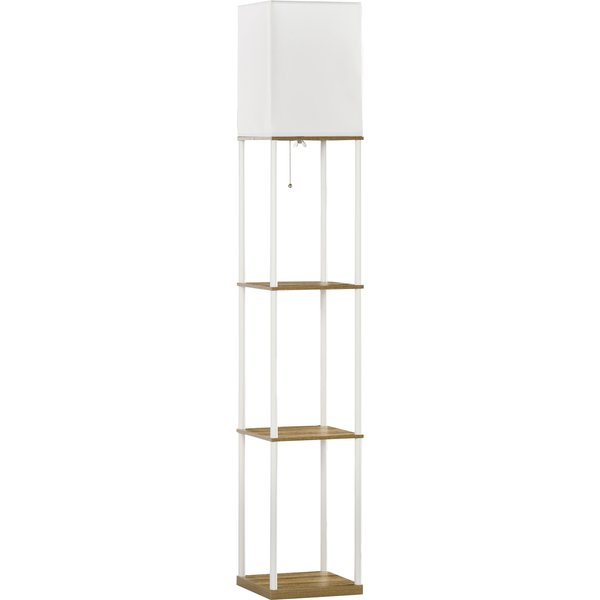 HOMCOM Floor Lamp with Shelves, Floor Standing Lamp w/ 3 Layer Shelf, Fabric Lampshade, Pull Chain Switch for Living Room, Bedroom, White | Aosom Ireland