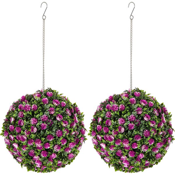 HOMCOM Set of 2 Decorative Artificial Plants, UV-protected Artificial Plant Topiary Rose Balls, Fake Plants for Home Indoor outdoor Decor, 28cm, Purple | Aosom Ireland