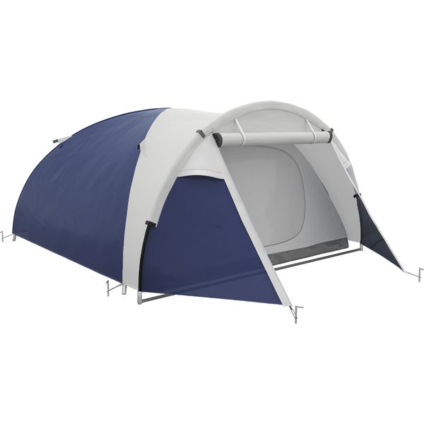 Outsunny Campingzelt, Tunnelzelt für 4 Personen, mit Lichthaken, Familienzelt mit Tragetasche, UV Schutz, 2000mm Wasserabweisend Pop Up Zelt für Camping, Garten, Dunkelblau Aosom