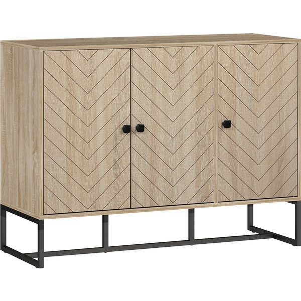 Homcom Buffet Salon Meuble De Rangement Armoire De Cuisine Avec Placard 2 Portes Et éTagèRes RéGlables 108 X 40 X 80 Cm, ChêNe-image