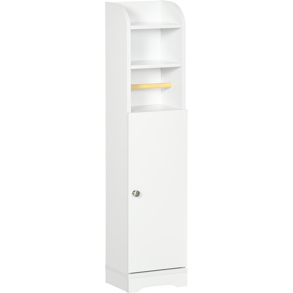 kleankin Badezimmerschrank Badschrank mit 2 Offenen Ebenen, Schrankfach, Eckschrank mit Toilettenpapierhalter, Toilettenschrank für Bad, Weiß, 23 x 18 x 100 cm Aosom