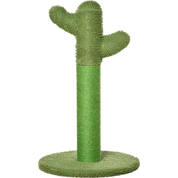 Pawhut Griffoir Pour Chat D'intéRieur En Forme De Cactus, Arbre à Chat En Sisal RéSistant Avec Base, 40 X 40 X 65 Cm, Vert-image