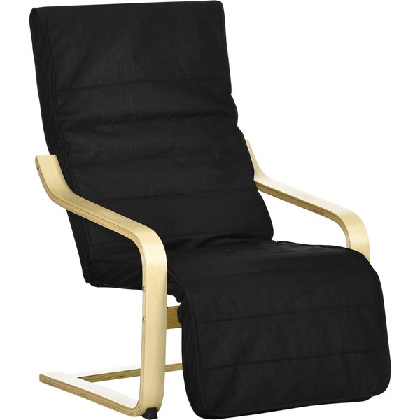 HOMCOM Wooden Lounging Chair Deck Relaxing Recliner Lounge Seat with Adjustable Footrest & Removable Cushion, Black | Aosom Ireland