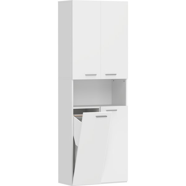HOMCOM Badezimmerschrank schmaler Badschrank, Hochschrank mit ausklappbarem Wäschekorb, offenem Fach und Soft-Close-Türen für Badezimmer, Küche, 60 x 30 x 174 cm, Weiß Aosom