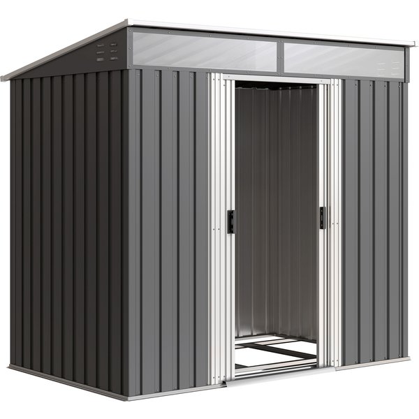 Outsunny 4x6 Metal Shed with Foundation, Lockable Sliding Doors, Garden Shed with 2 Vents for Bike and Tool, Grey Aosom UK