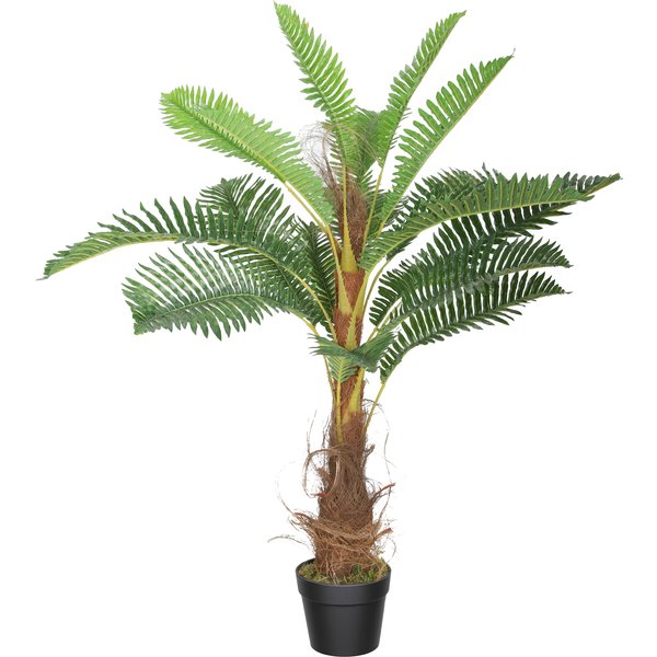 Homcom Palmier Artificiel Palmier 100 Cm Avec 21 Feuilles En Peva, Plante DéCorative Avec Pot En Plastique, Vert-image