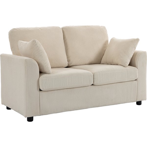 HOMCOM 2 Seater Sofa, Corduroy Small Couch with Spring Cushion, Wide and Deep Seat, Beige