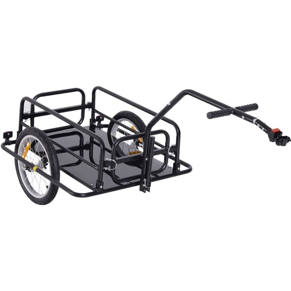 Homcom Remorque VéLo Remorque De Transport Pour VéLo 70 L 155L X 71,5L X 77H Cm Barre D'attelage Universelle Pliable Acier Noir-image