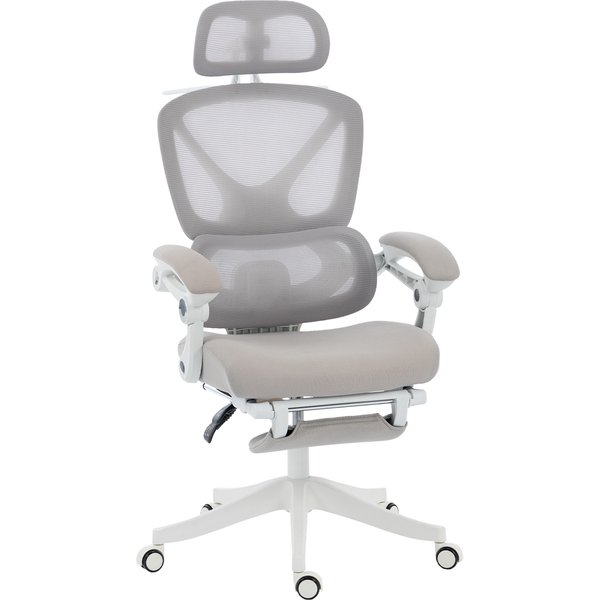 HOMCOM Bürostuhl, Ergonomischer Schreibtischstuhl mit Fußstütze, Wippfunktion Höhenverstellbarer Drehstuhl mit Verstellbar Kopfstütze, Lendenstütze, Armlehne, Netzstoff, Grau Aosom