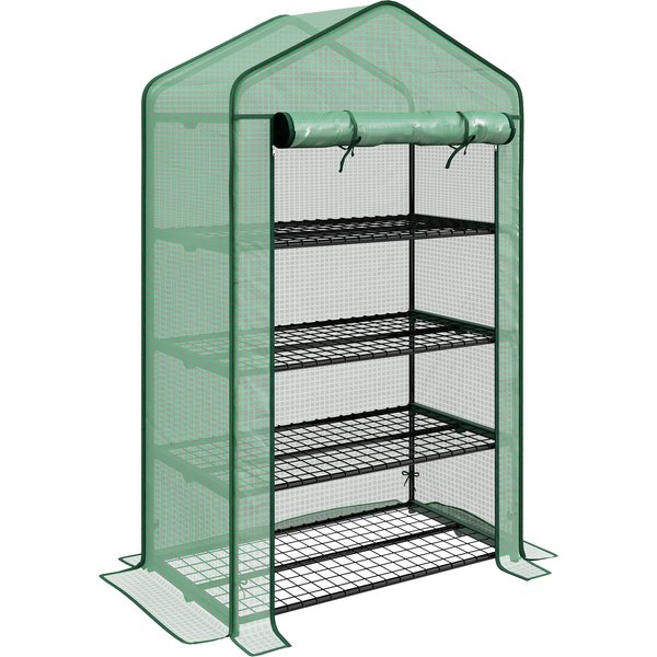 Outsunny Serre De Jardin Balcon éTagèRe Serre 4 Niveaux 90L X 49L X 160H Cm Acier Galvanisé BâChe Amovible Pe Haute Densité Vert-image