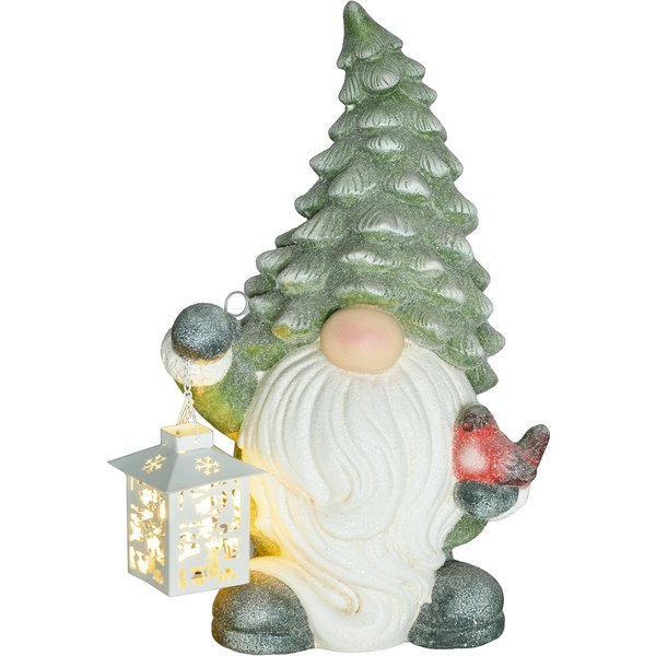 HOMCOM Weihnachtsdeko Figur, Weihnachtsmann mit Weihnachtsbaum-Mütze und Laterne, 42 cm Weihnachtsfigur mit LED-Licht, Dekofigur zu Weihnachten, für In- und Outdoor Aosom