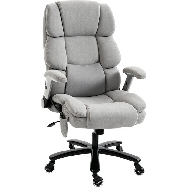 HOMCOM Bürostuhl, Ergonomischer Chefsessel, Gepolsterter Schreibtischstuhl mit Hochklappbaren Armlehnen, Airbag-Lendenstütze, Höhenverstellbarer Drehstuhl mit Wippfunktion, Helkelgrau Aosom