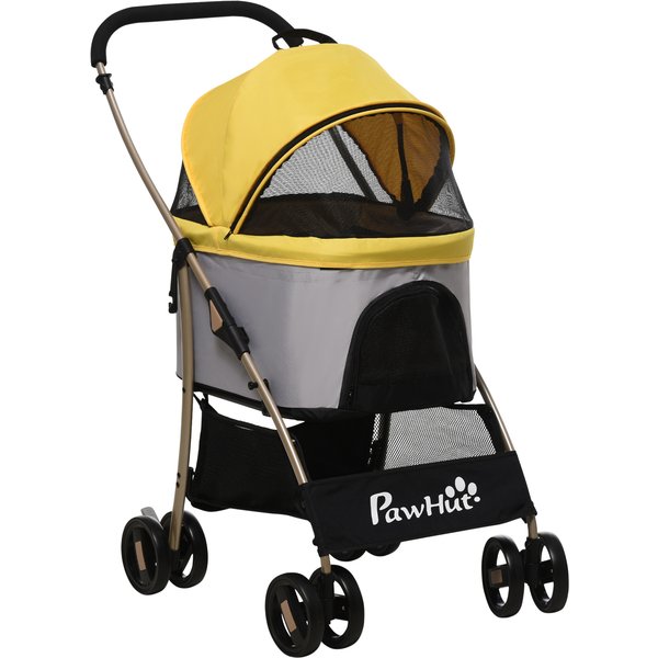 PawHut 3-In-1 Dog Pushchair, Detachable Pet Travel Stroller with Brake, Canopy, and Storage, Yellow | Aosom Ireland
