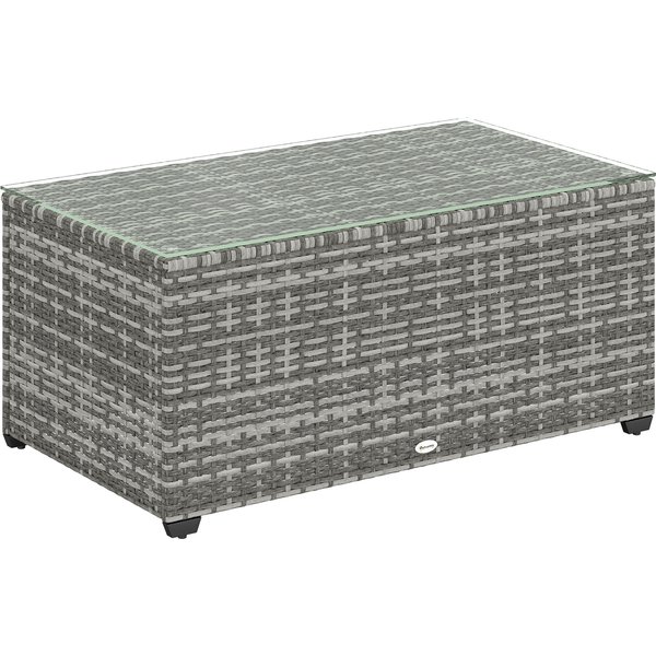 Outsunny 90 x 50cm Glass-Top Rattan Side Table - Light Grey