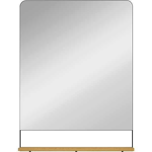 Homcom Miroir Mural 80 X 60 Cm Avec éTagèRe En Bois, Miroir Rectangulaire Moderne Avec Cadre En MéTal, Noir-image