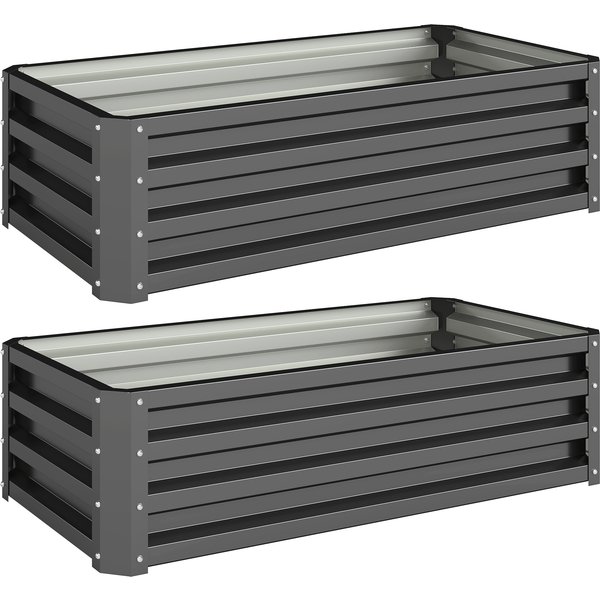 Outsunny Steel Raised Beds for Garden, Outdoor Planter Box, Set of 2, for Flowers, Herbs and Vegetables, Dark Grey