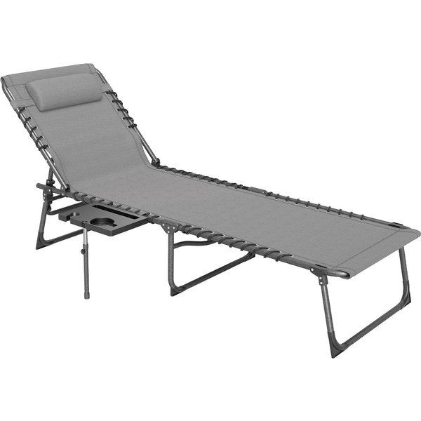 Outsunny Sonnenliege klappbar Gartenliege mit Kopfkissen, Liegestuhl mit 5-Fach verstellbare Rückenlehne, wetterfeste Campingliege, Gartenstuhl bis 120 kg, für Garten Outdoor Strand Pool Grau Aosom
