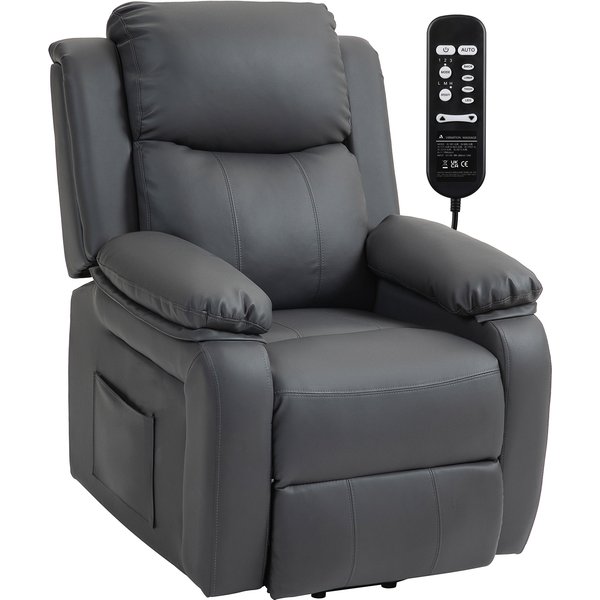 HOMCOM Riser and Recliner Chair with Vibration Massage, PU Leather Power Lift Chair for Elderly, Dark Grey