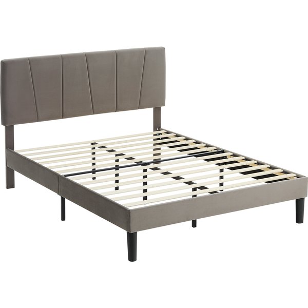HOMCOM Double Bed Frame, with Velvet-Feel Headboard - Grey
