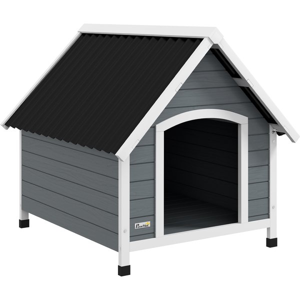 Pawhut Niche Pour Chien ExtéRieure En Bois Avec Plancher Amovible Abri SuréLevé En Bois Pour Chiens 84 X 99 X 87 Cm Gris-image