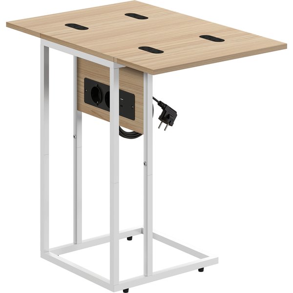 HOMCOM Beistelltisch Klappbar C-förmig Nachttisch mit Steckdosenleiste, Couchtisch mit Beinen aus Metall, Wohnzimmertisch Sofatisch für Wohnzimmer Schlafzimmer 39 x 29 x 57 cm Holzfarben Aosom