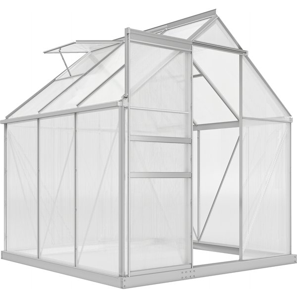 Outsunny 6x6 ft Walk-In Polycarbonate Greenhouse, Durable Aluminium Garden Green House with Adjustable Roof Vent, UV Protection & Galvanised Base for Year-Round Growing Aosom UK
