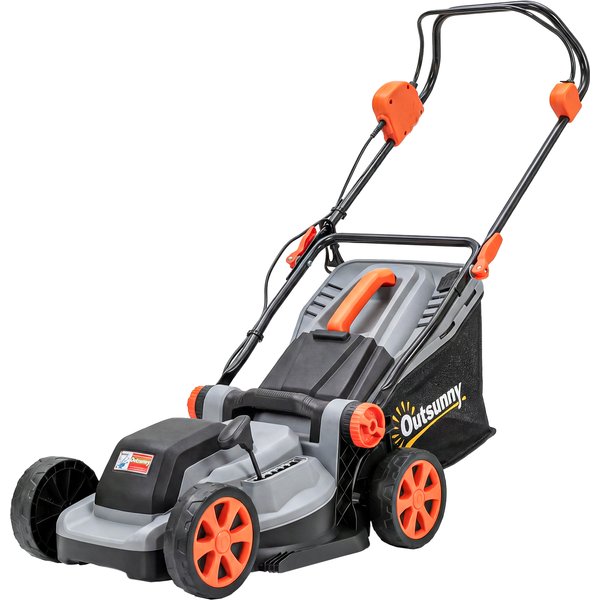 Outsunny 18V Cordless Lawnmower with 2 x 4Ah Batteries, Battery Lawn Mower with 34cm Cutting Width, Mulching Feature