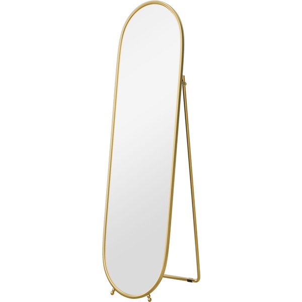 Homcom Grand Miroir Sur Pied, Miroir Ovale, Cadre En MéTal Doré, Avec Support Pour EntréE, Chambre, Dressing, 40 X 160 Cm-image