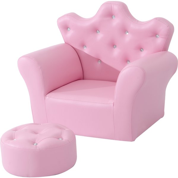 HOMCOM Children Kids Sofa Set Armchair Chair Seat with Free Footstool PU Leather Pink | Aosom Ireland