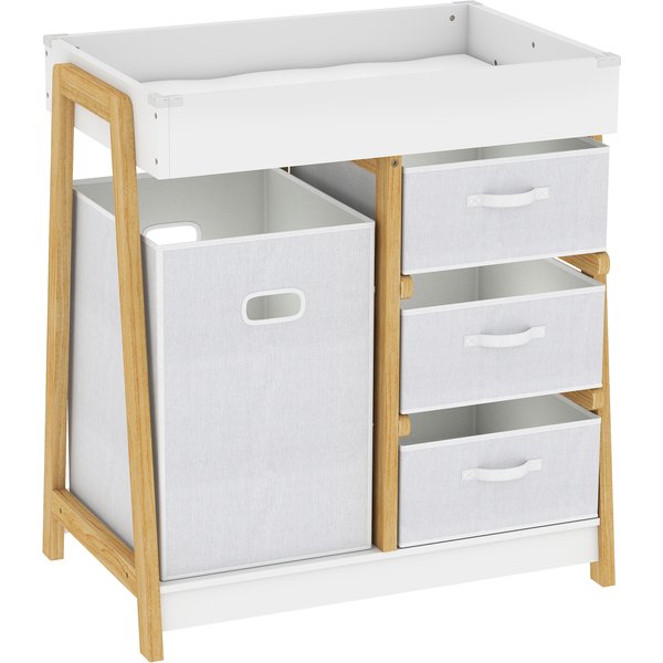 AIYAPLAY Baby Changing Table, Baby Changing Unit with 3 Drawers, Large Basket and Waterproof Pad for Bedroom Nursery, White