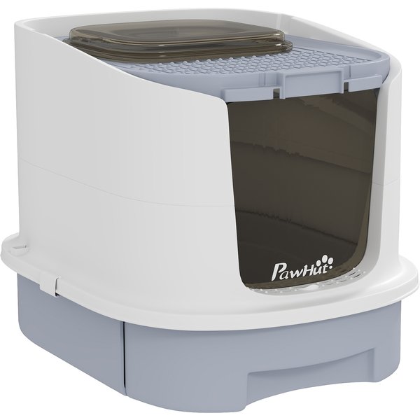 PawHut Katzenklo mit Deckel Katzentoilette mit Obenliegender Eingang Schaufel ausziehbares Tablett Geruchskontrolle Katzentoilette für Katzen bis 4,5 kg, 40,5 x 52,5 x 42,5 cm Grau Aosom